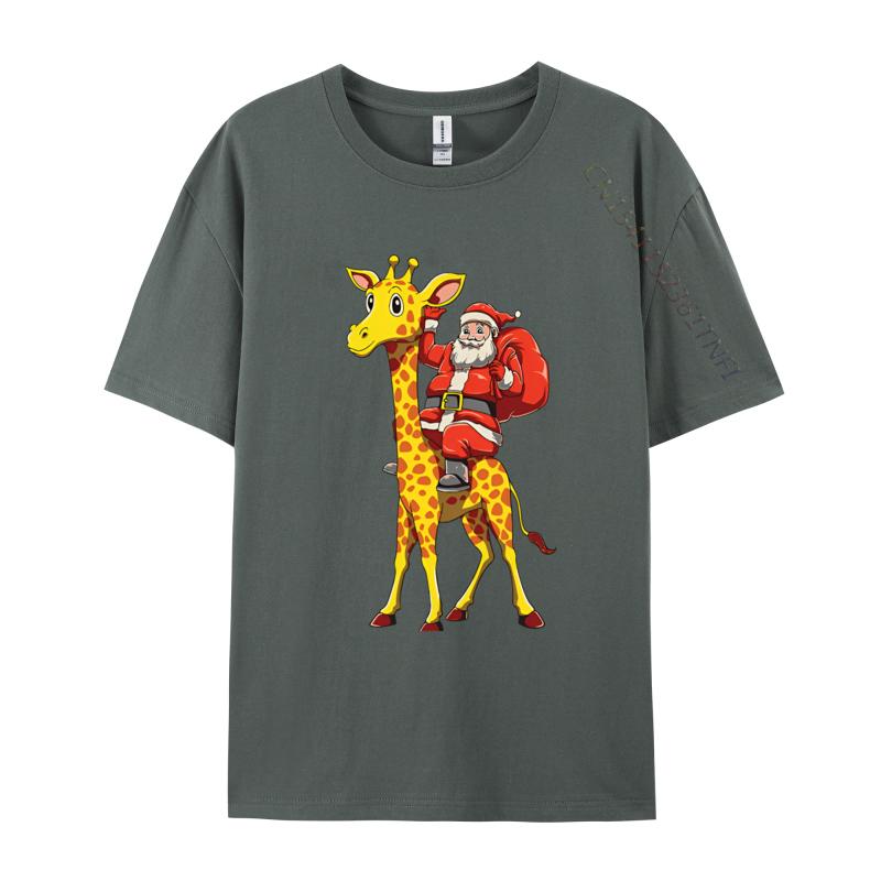 Weihnachtsmann reitet auf Giraffe Weihnachtsgiraffe T-Shirt Druck T-Shirts für Unisex Baumwoll-T-Shirts Cremefarbenes T-Shirt