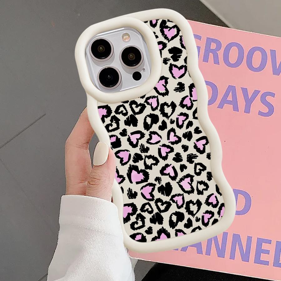 Soft Phone Cover Case for iPhone 15 Plus 11 16 Pro Max 8 12 13 14 17 Air XR Leopard Print Pink Love