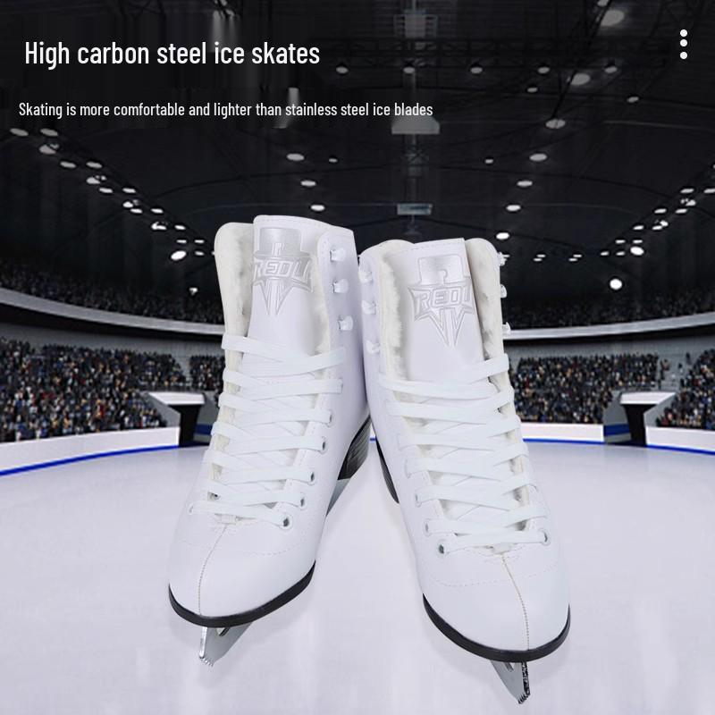 Patină de gheață PVC cu blană albă pentru patinaj artistic