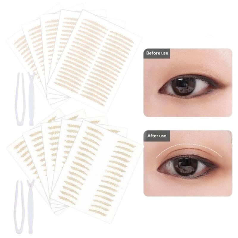 10 Sheets Eyelid Stickers Clear Ultra-Thin Eye Lid Strips With Tweezers Long-Lasting Lace Eyelid Stickers For Natural Big Eye