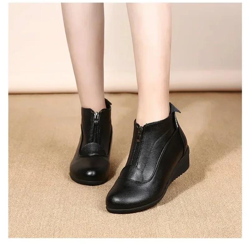 Neue Winterstiefel Damen Damen Schneestiefel Keilabsatz Winterschuhe Damen Warme Pelz Freizeitschuhe Zip Damenschuhe Botas Mujer