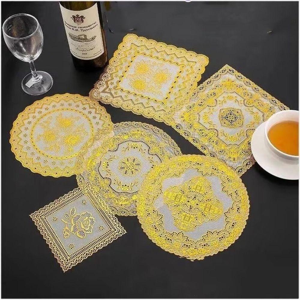Craft Paper Coaster Placemat Wear-Resistant Cake Mat Round Lace Mat Wedding Birthday Party Table