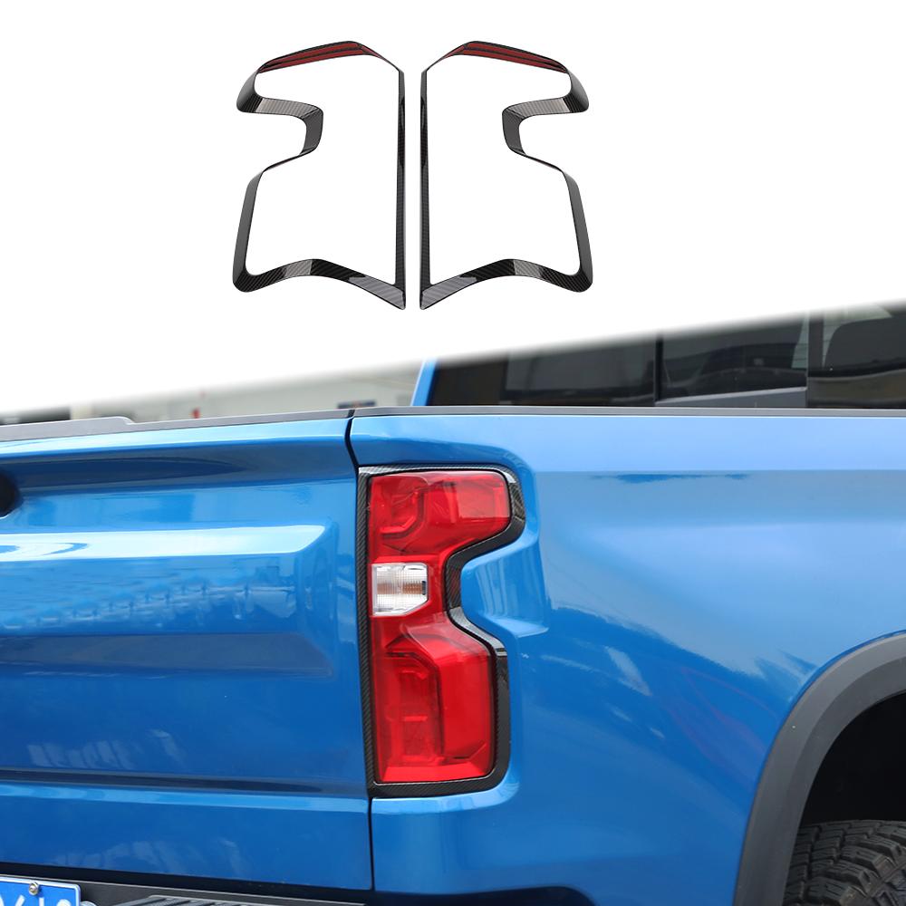 2PCS Carbon Fiber Tail Light Accents Trim for Chevy Silverado 2019+ Decoration