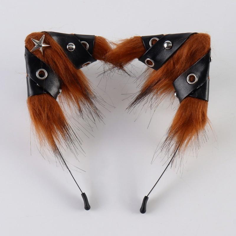Halloween Cat Ear Headband Punk Leather Hair Hoop Party Cosplay
