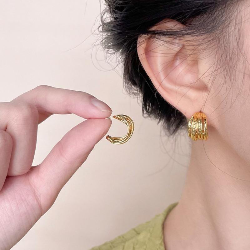 Fashion Vintage Copper Smooth Electroplating Geometric Luxury Simple and Multi-layer  Irregular Earrings Women Trendy Jewelry