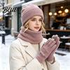 Casual Autumn Winter Outfit Accessories Warm Three-piece Set Knitted Hat Scarf And Touch Screen Cozy Wear Gloves Essentials Soft Acrylic Windproof