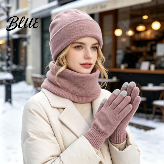 Casual Autumn Winter Outfit Accessories Warm Three-piece Set Knitted Hat Scarf And Touch Screen Cozy Wear Gloves Essentials Soft Acrylic Windproof