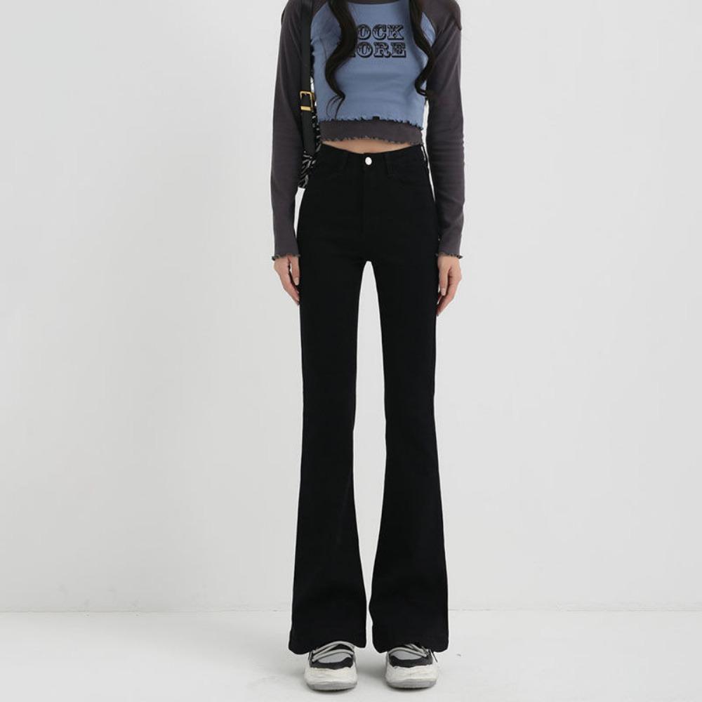 High waist micro-flared jeans women's autumn and winter slim fit and thin small elastic straight mopping horseshoe pants tide