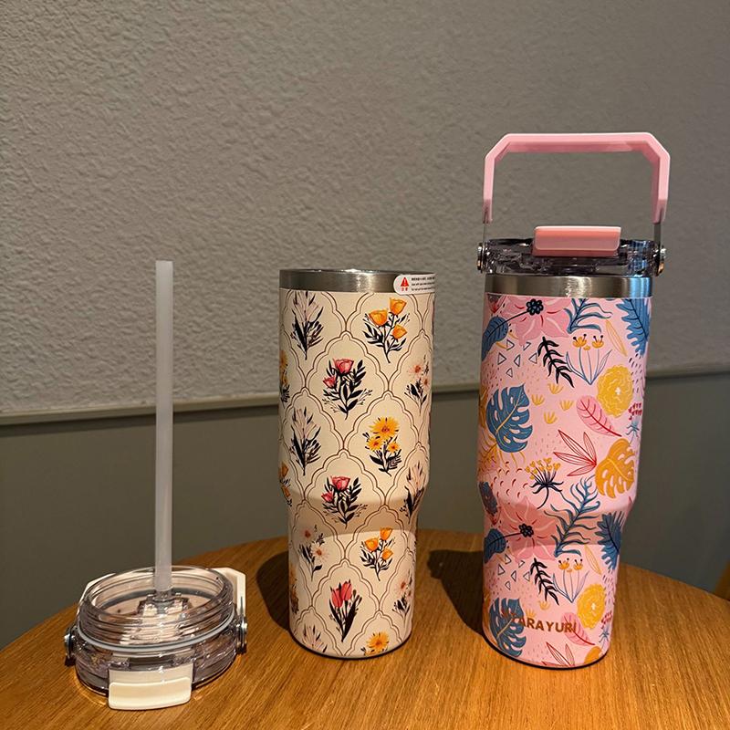 SITARAYURI 20&30oz Thermos Bottle Stainless Steel Large Capacity Straw Double Drink Cup Portable Outdoor Camping Car Coffee Mug