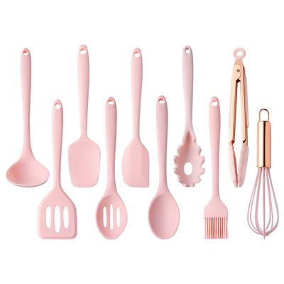 Lovely Pink Silicone Kitchenware Set Spatula Oil Brush Pasta Server Slotted Spoon Set Heat-Resistant Non-Stick Utensils Set For Baking Cooking