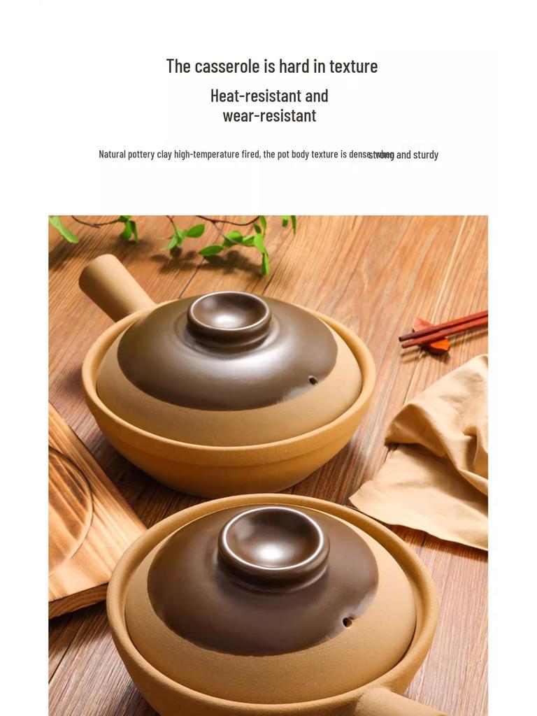 Unglazed, High-temperature, Single-handle Clay Pot for Claypot Rice; Dry-heat Resistant, Perfect for Home or Commercial Use.