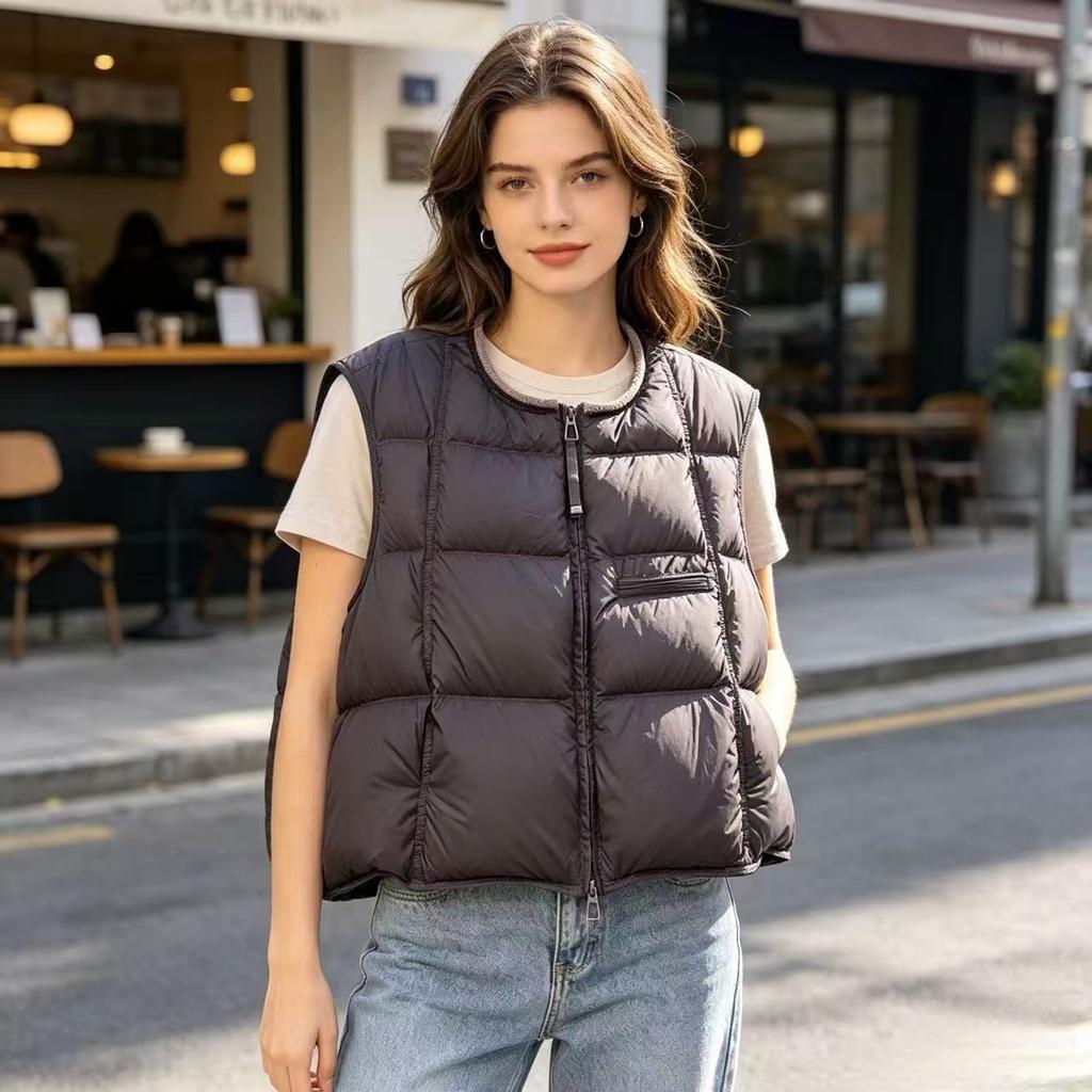 Top with new thermal easy coat down cotton autumn and winter casual short vest round neck vest women's fashion