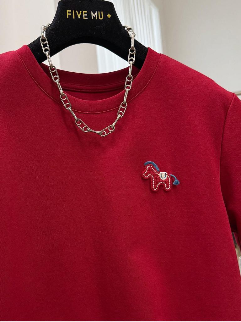 Plus Size 240 Jin Early Spring Round Neck Short Sleeve Cartoon Embroidery Women's T-shirt