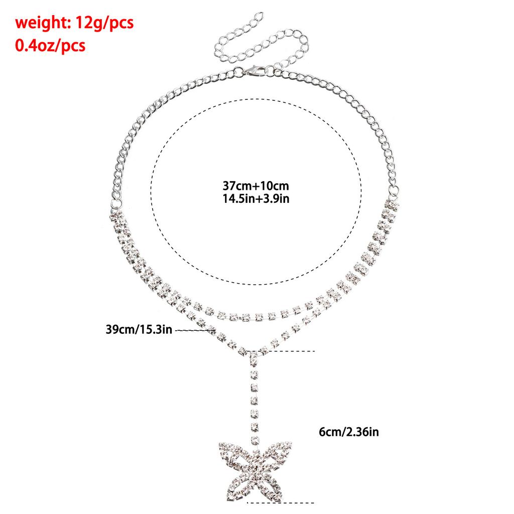 Cross-Border Jewelry, Sweet And Cool Rhinestone Claw Chain Bow Pendant Necklace, Full Diamond Shiny Sexy Spice Girl Necklace.