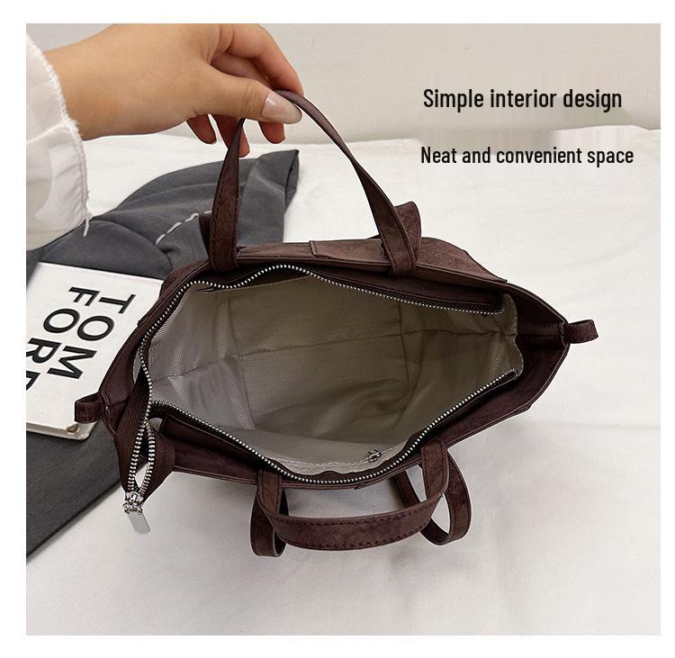 Retro Suede Tote Bag: Women's Large-Capacity Shoulder & Underarm Handbag In Lazy, Versatile Style