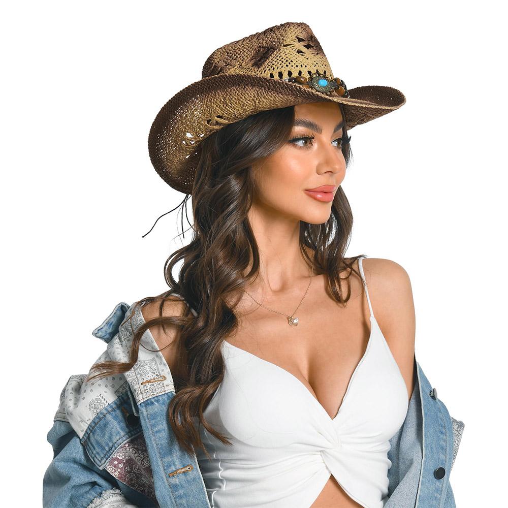 with Vintage Decorative Bands Beach Sun Hat Wide Brim Western Cowgirl Hat Cowboy Hat for Holiday