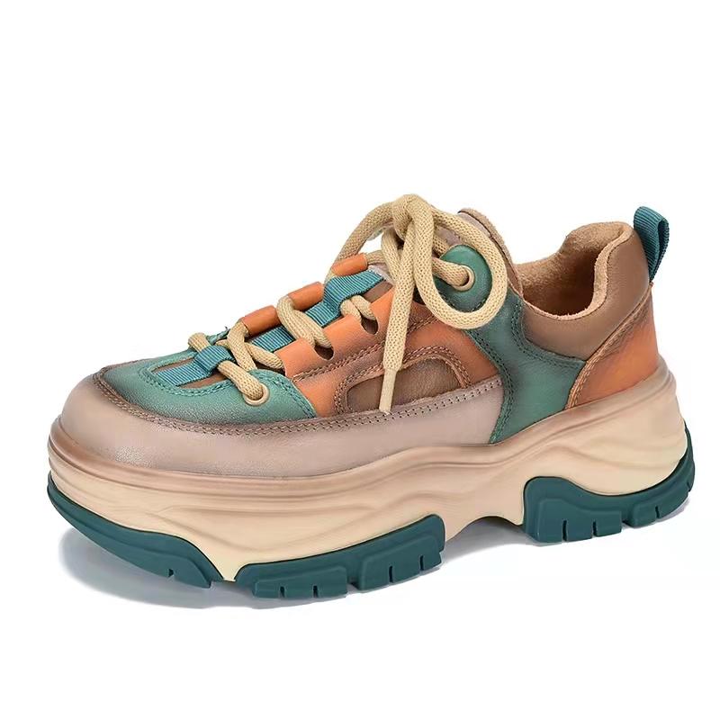 Spring Selling Thick Sole Mixed Colors Casual Shoes Women Comfort Retro Non -Slip Outdoor Harajuku Style Female Sneakers