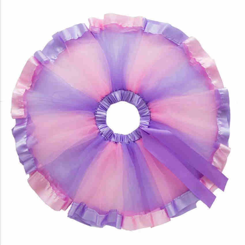Girls Rainbow Tulle Skirs Mini Dress Princess Colorful Splicing Party Birthday Dancing Tutu Skirt