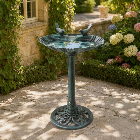Pedestal Bird Bath Copper Resin Birdbaths Weather Resistant Floral Accents
