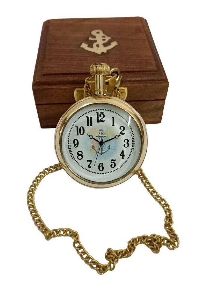 Nautical Antique Brass Pocket Watch with Box Gift For Occassion
