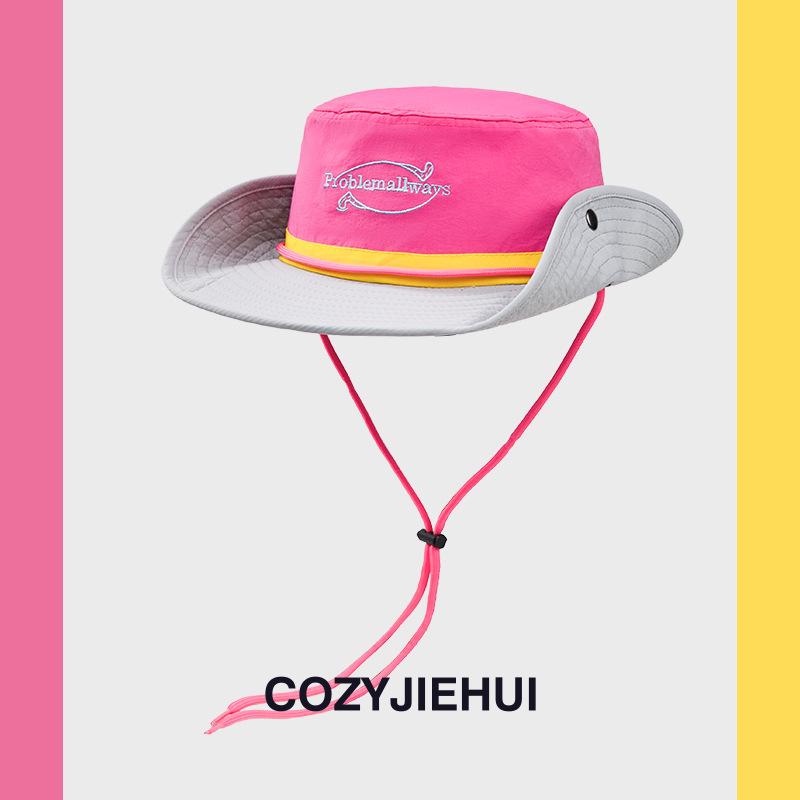 Travel Bucket Hats Casual Big Brim Sun Protection Quick Drying Camping Bucket Hats Retro Adjustable Color Matching Hiking Caps