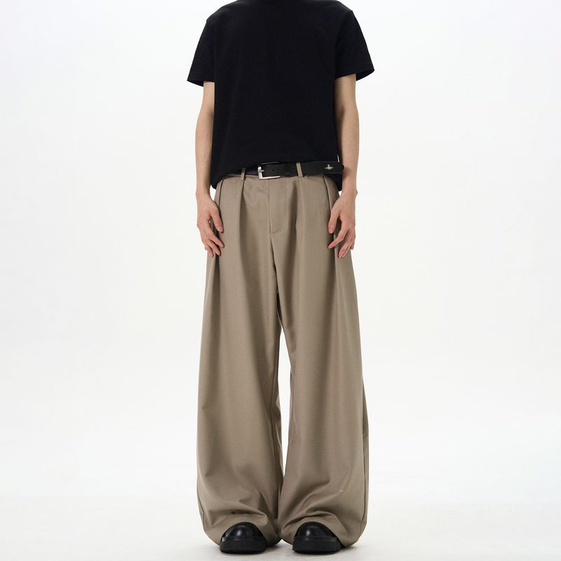 Kisko American Retro Double-Pleated Drape Wide-Leg Casual Trousers Unisex Cleanfit Loose Floor-Length Pants Trendy