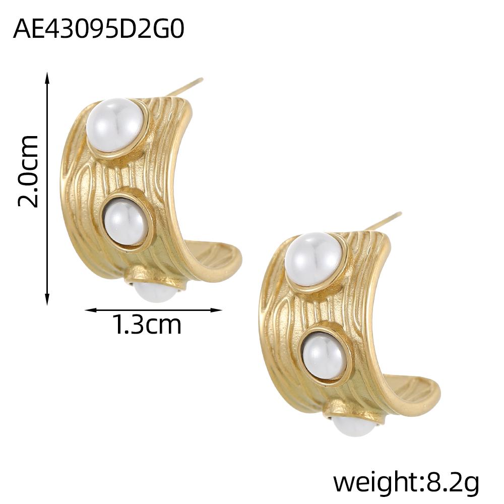 CARLIDANA Fashion Vintage French Style Unique Design Gold Plated Stainless Steel White Pearl Earrings for Women Stud Earrings