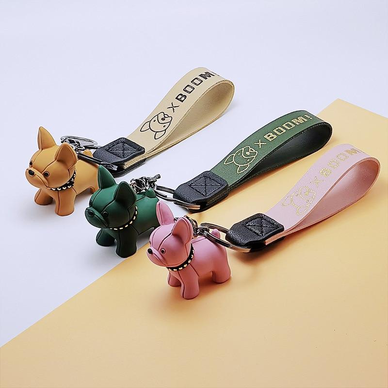 Mens Car KeyRing Cartoon Dog Key Holders Fashion Punk French Bulldog Keychains Women Bag Pendants Jewelry Trinket Accessories