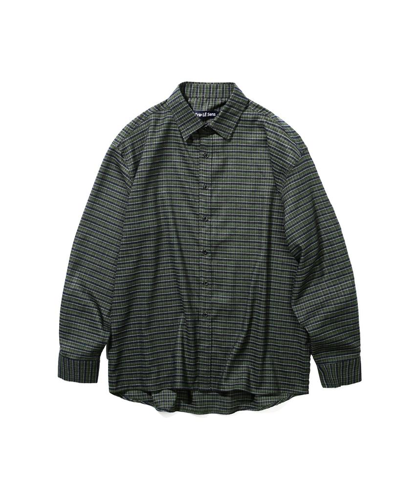 TRIP LE SENS Fine Wool Classic Check Shirt_Gray Brown