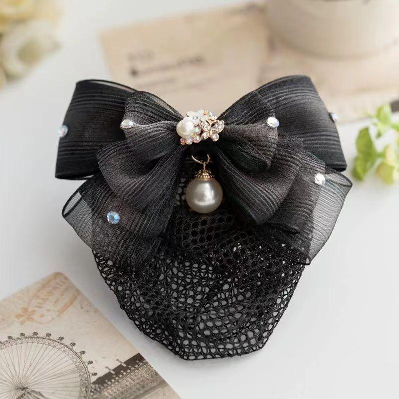 Korean Bowknot Hair Net Clip - Professional Headdress for Waitress, Nurse, or Flight Attendant