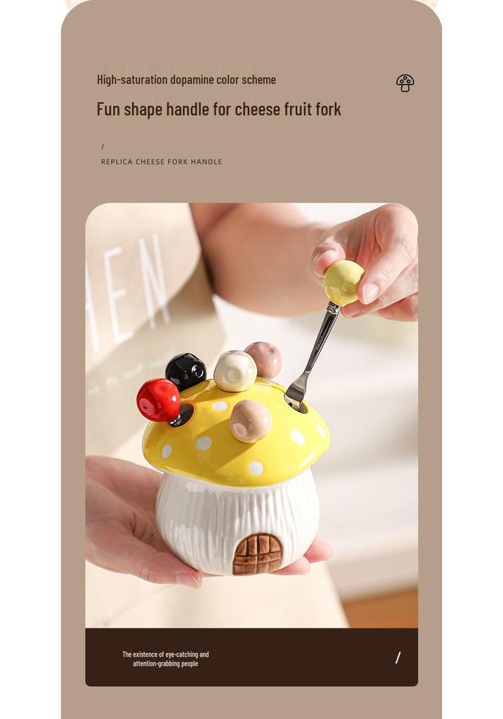 Cute Mushroom Fork Set: Stainless Steel Dessert & Fruit Picks In Jar for Kids' Safety