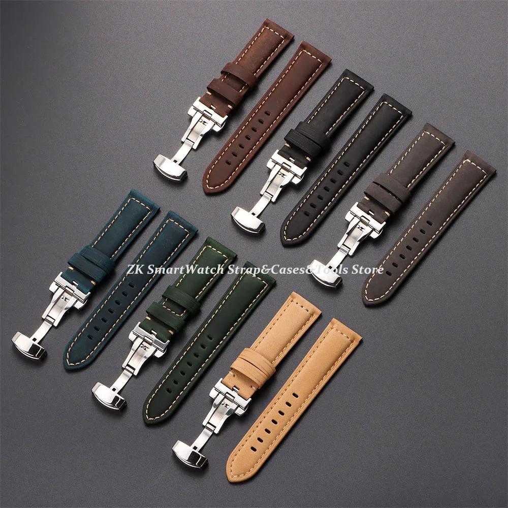 Echtes Kalbsleder Uhrenarmband für Omega Business-Uhrarmband für Seiko 22mm 20mm 26mm Schmetterlingsverschluss Nähte Braunes Armband