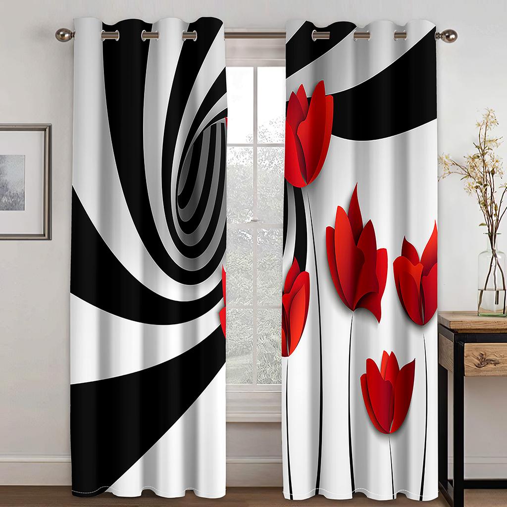 Romantic Red Rose Flowers Love Girl On Sale Window Curtains Drapes for Kids Bedroom Living Room Kitchen Door Home Decor 2Pieces