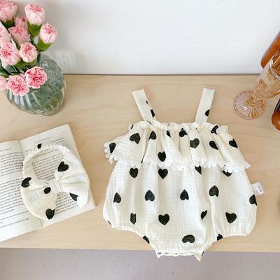 Soft Ruffle Heart Baby Romper Bow Heart Infant Romper Lace Baby Jumpsuit Cotton Bodysuit Baby Shorts Climb Suit Infant Wear
