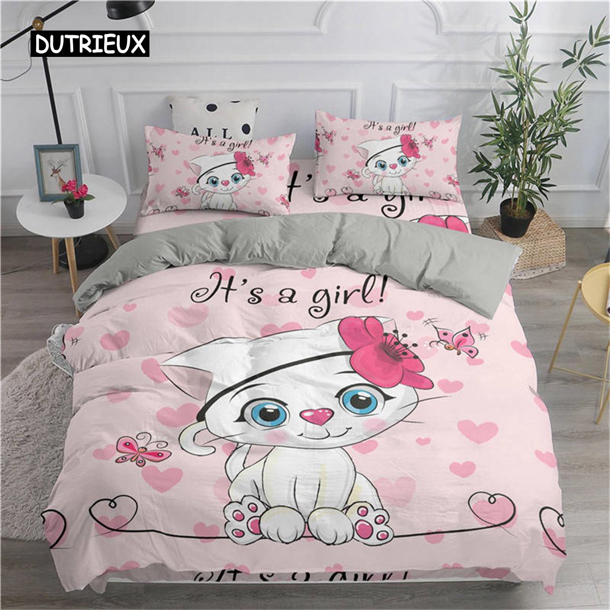 

Cute Cartoon Cats Duvet Cover Set Queen King Size Soft Bedding for Kids Teens Bedroom Home Decor EU single(135x200cm)