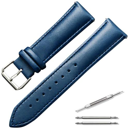 Anddat Genuine Leather Replacement Watch Strap, Solid Color, 18mm, 19mm, 20mm, 21mm, 22mm, Men's (20mm, Navy)
