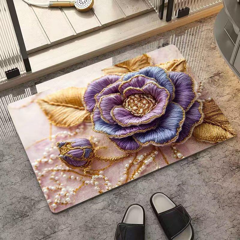 Floral Cross-Border Doormat: Dirt-Resistant, Easy-Clean Doorway Pad for Dust Removal