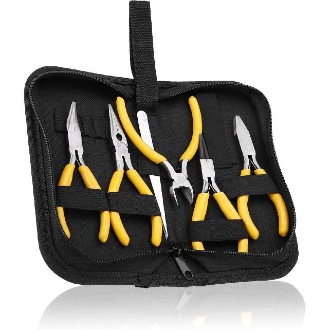 5Pcs Jewelry Pliers With Zipped Case, Jewelry Tools,Mini Jewelry Pliers Tools Kit Set Round Bent Nose Beading Making For Jewelry Making Handwork