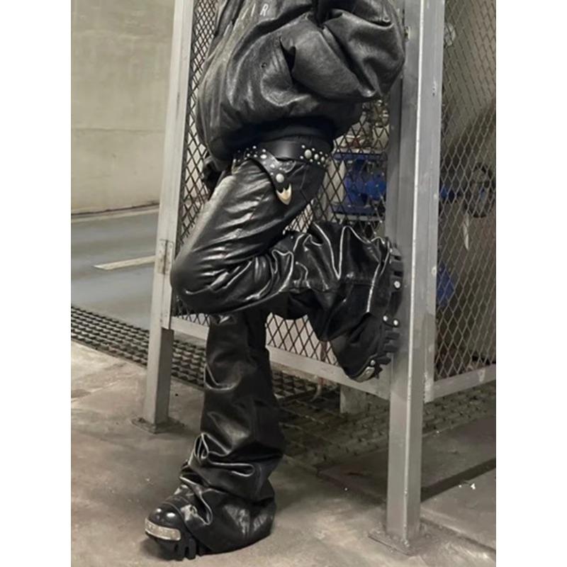 FlowStreet Coated Glossy Patent Leather Flared Jeans