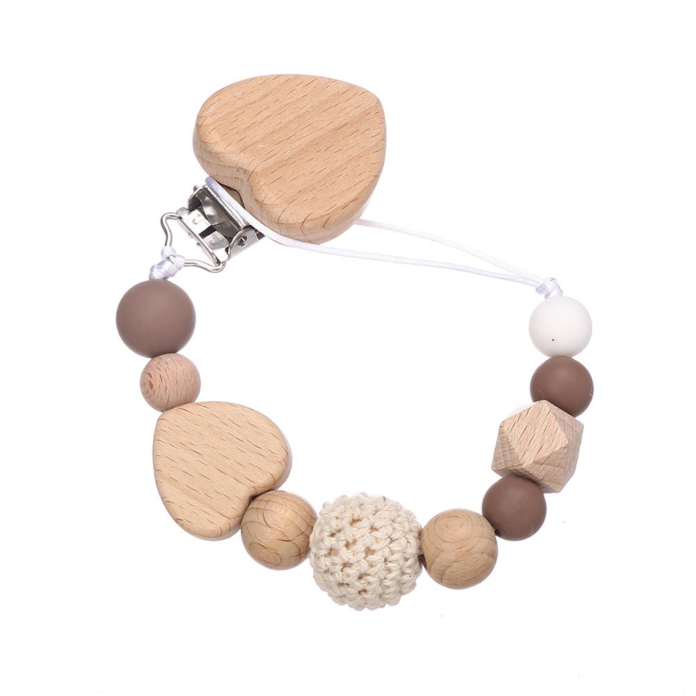 New Beech Wooden Baby Pacifier Chain Clip Heart Beads Silicone Beads Dummy Nipple Holder  for Newborn Teether Pendant Toys Gift