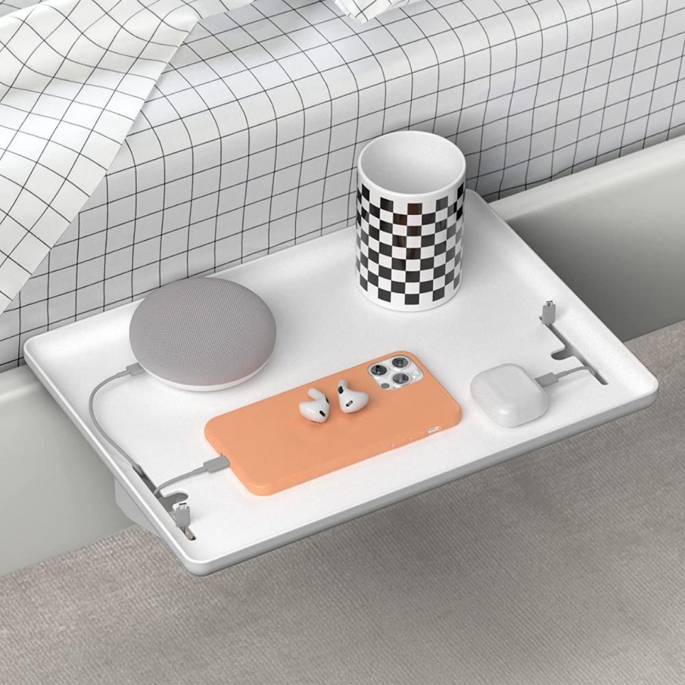 Bedside Storage Tray Clip-On Bedside Shelf Detachable Heavy-Duty Bedside Storage Tray Multifunctional Bedside Shelf Space Saving