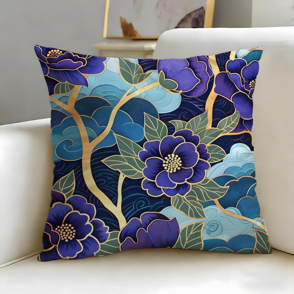 Chinese Traditional Floral Cushion Cover Soft  EasyWash Pillow Case  Versatile for Couch Bed Travel and Office