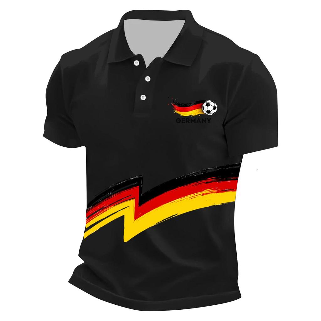 Men's Casual Soccer Print Quick-Dry Polo Shirt Lightweight Mesh Breathable Short Sleeve Top Suitable for Sports and Outdoor Activities