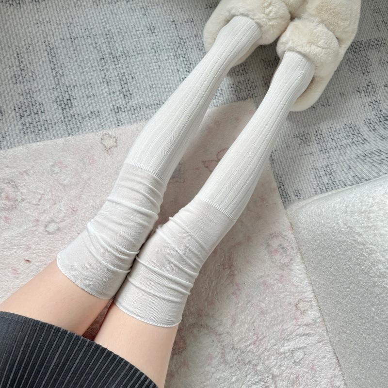 

Minimalist Solid Over The Knee Socks for Schoolgirl Knee High Thin Long Socks with Vertical Stripe Detail Fall Winter Fashion One Size