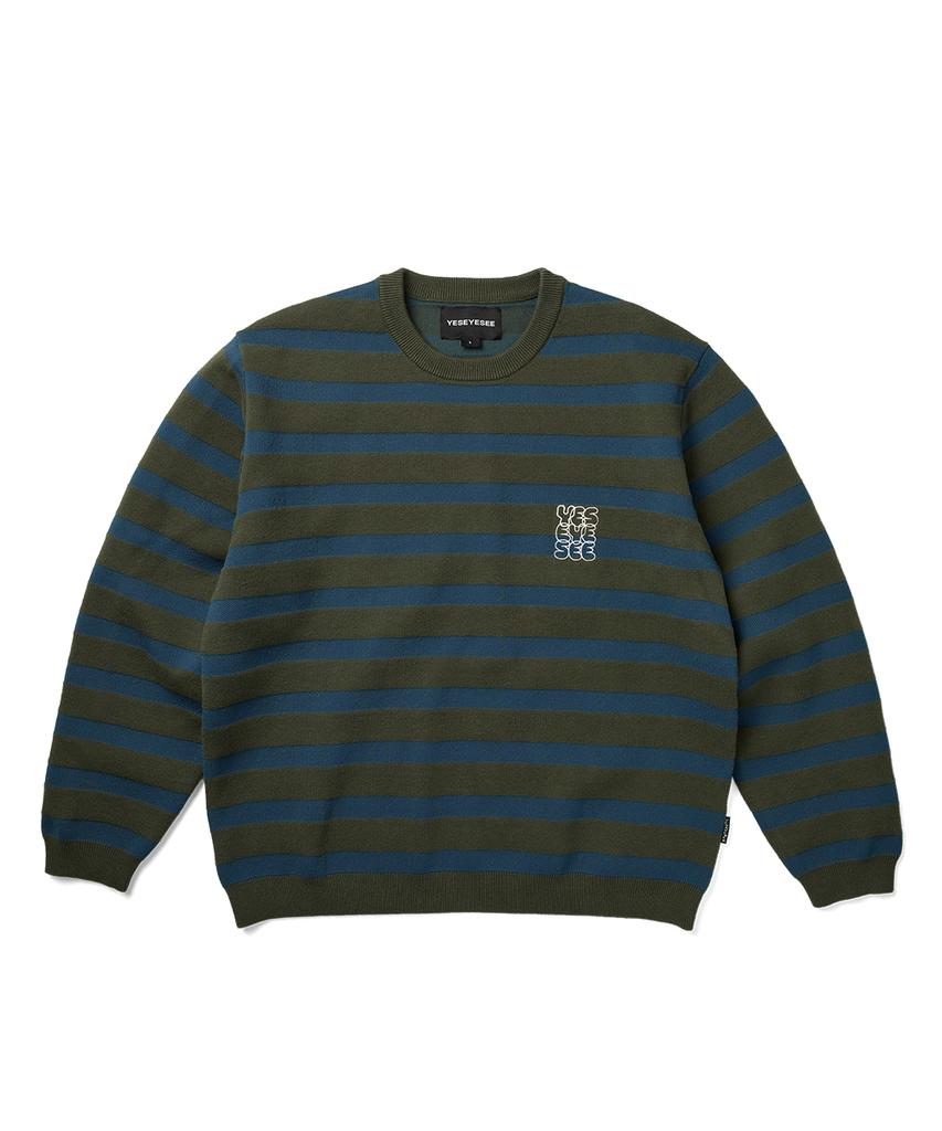 YESEYESEE Speckled Stripe Knit Pullover Deep Green