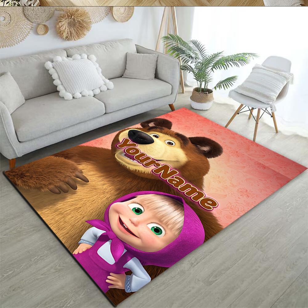 Masha Bear Customize Text Floor Mat Perfect for Outdoor Game Room Entryway Study room Anti-slip Rug Office home decor Spiritual Gift