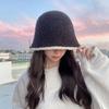 Japanese style Color blocked Bucket Hat Versatile Lambskin Knitted Fisherman Hat Small Warm Basin Hat That Shows Off Your Face Without Makeup
