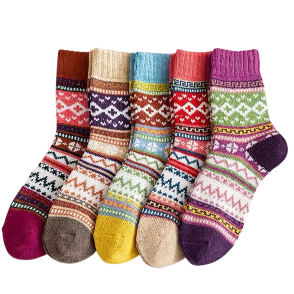 

sneak peek patterned crew length set size fits Nordic pattern [AQshop] Women s socks, socks, 22-25cm, 5-pair (one all, A)