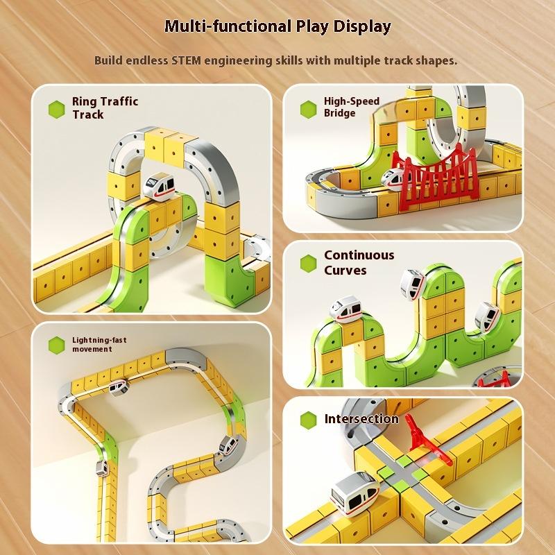 Magnetisches Bauzug-Set mit Elektrolokomotive, STEM Montessori Lernspielzeug für Kinder, DIY Eisenbahnschiene Weihnachtsgeschenk