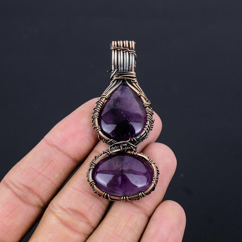 Amethyst Pendant Gemstone Jewelry, 999 Copper Wire Wrapped Pendant, Gift For Women Handmade Pendant